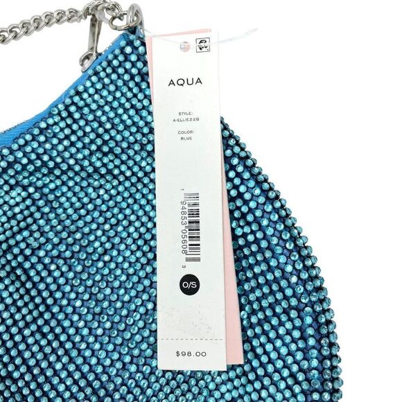 Aqua Crystal Glass Mesh Beaded Shoulder Bag Clutch Purse in Blue New